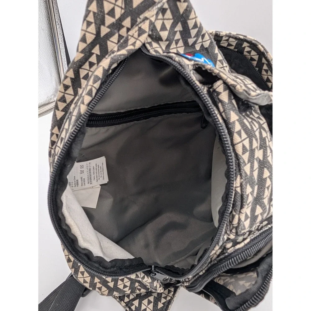 KAVU Rope Bag Geometric Triangle Print Canvas Sling Backpack Black Tan